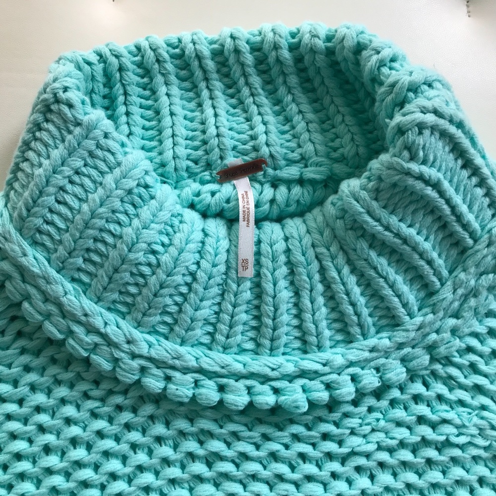 Free People Cowl Neck Chunky Knit Aqua Sweater - Picture 5 of 7